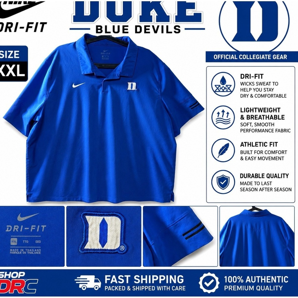 Nike Dri-FIT Duke Blue Devils Blue Polo Shirt Men's XXL Officially Licensed